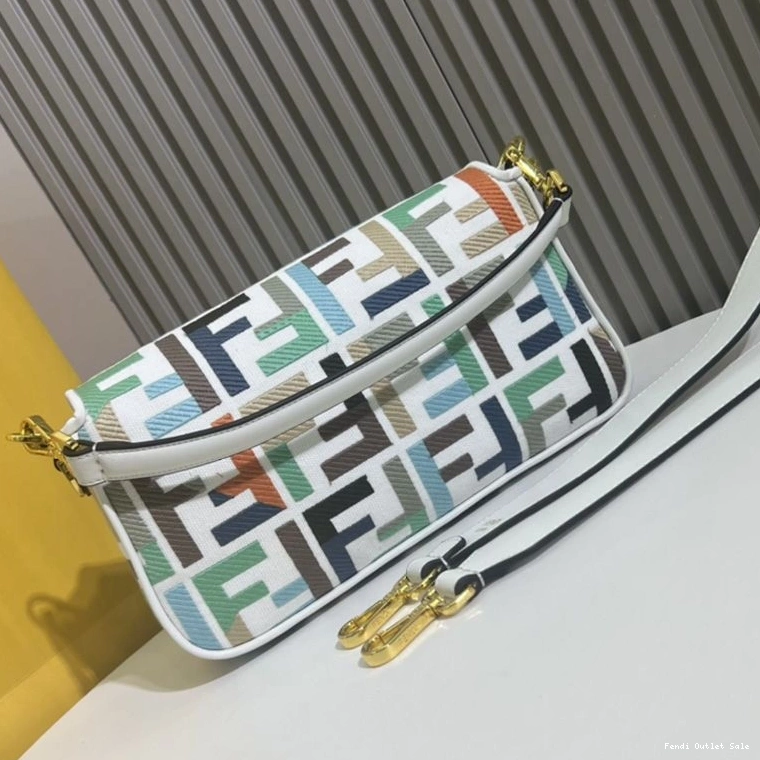 Cheap Baguette FF Multi In Motif Medium Bag Canvas White Fendi 0709